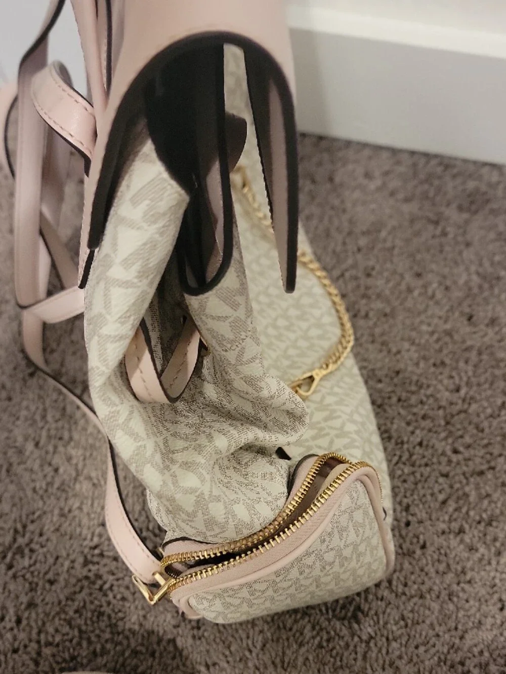 Michael Kors Cream MK Logo Backpack with Soft Pink Trim